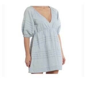 7 For All Mankind Mini Dress Womens Blue Excellent Open Back Puff Sleeve Cotton
